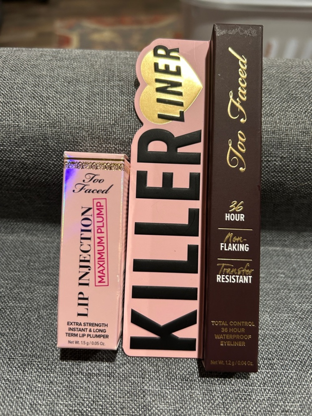 Too Faced Pink and Brown KILLER Liner with Pink Lip Injection Plump Duo